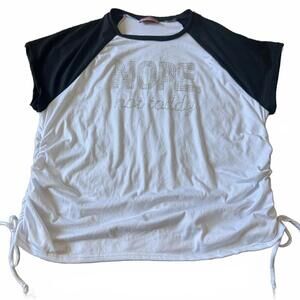 Ragdoll Rhinestone Graphic Raglan Baby Tee Ruched White S Y2K